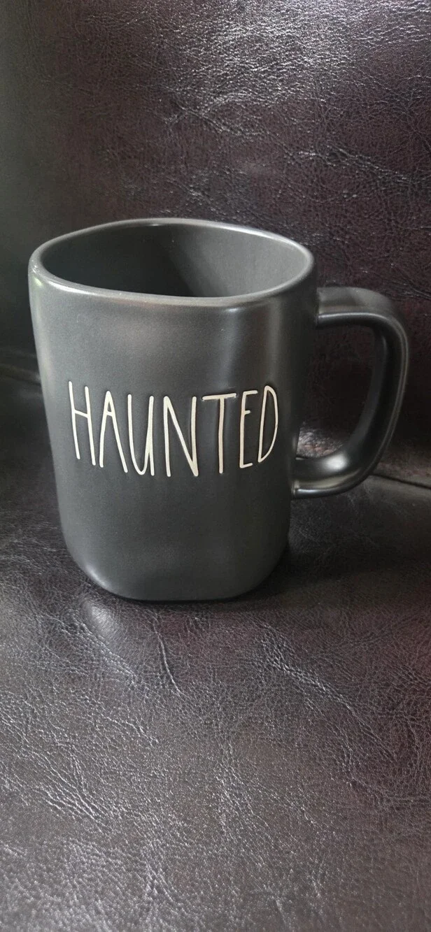 Rae Dunn Haunted Black Ceramic Coffee Mug Halloween - Used